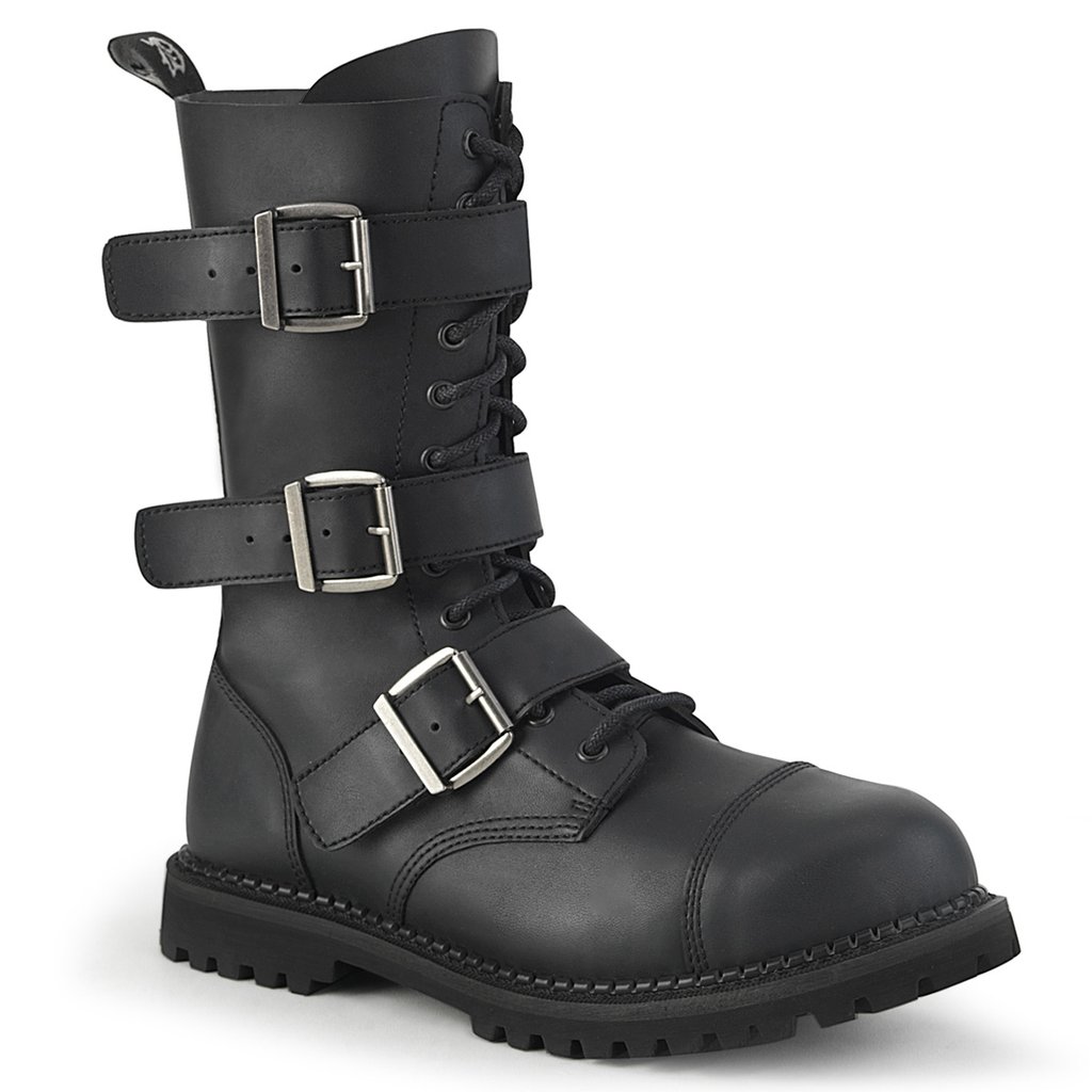 Bottines Demonia Riot 12bk Vegan Cuir Homme - Noir 81679-VYTW